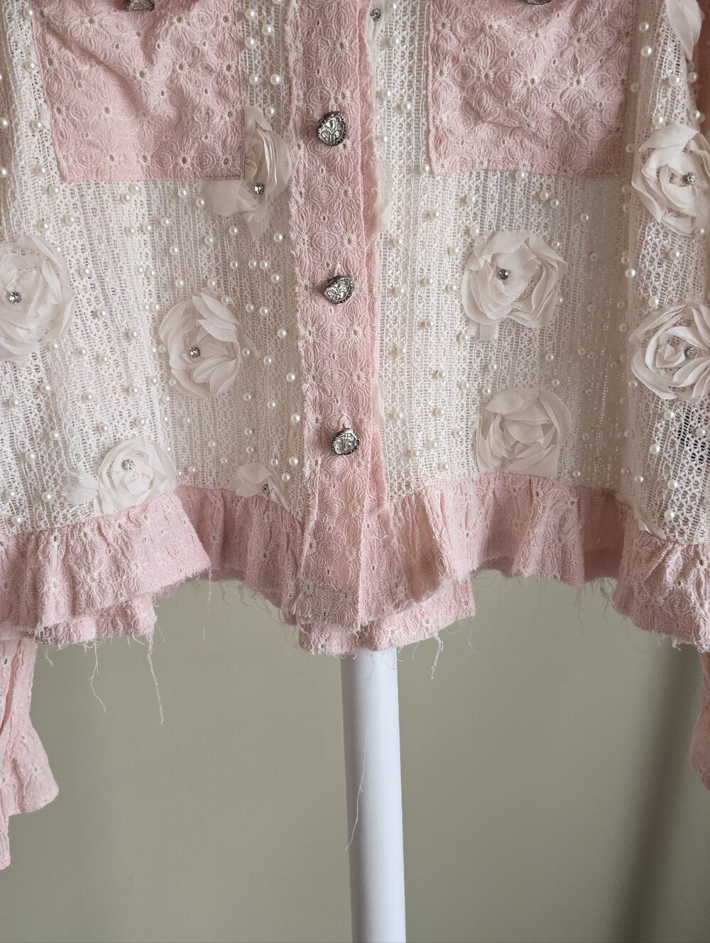 POL Soft Boho Blush Crochet Lace Shacket Shirt Jacket Size Small Oversized NWOT - Picture 11 of 13